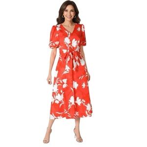 NWT Julia Jordan Women’s Size 16 Floral Midi Dress Tie Front Balloon Sleeve
